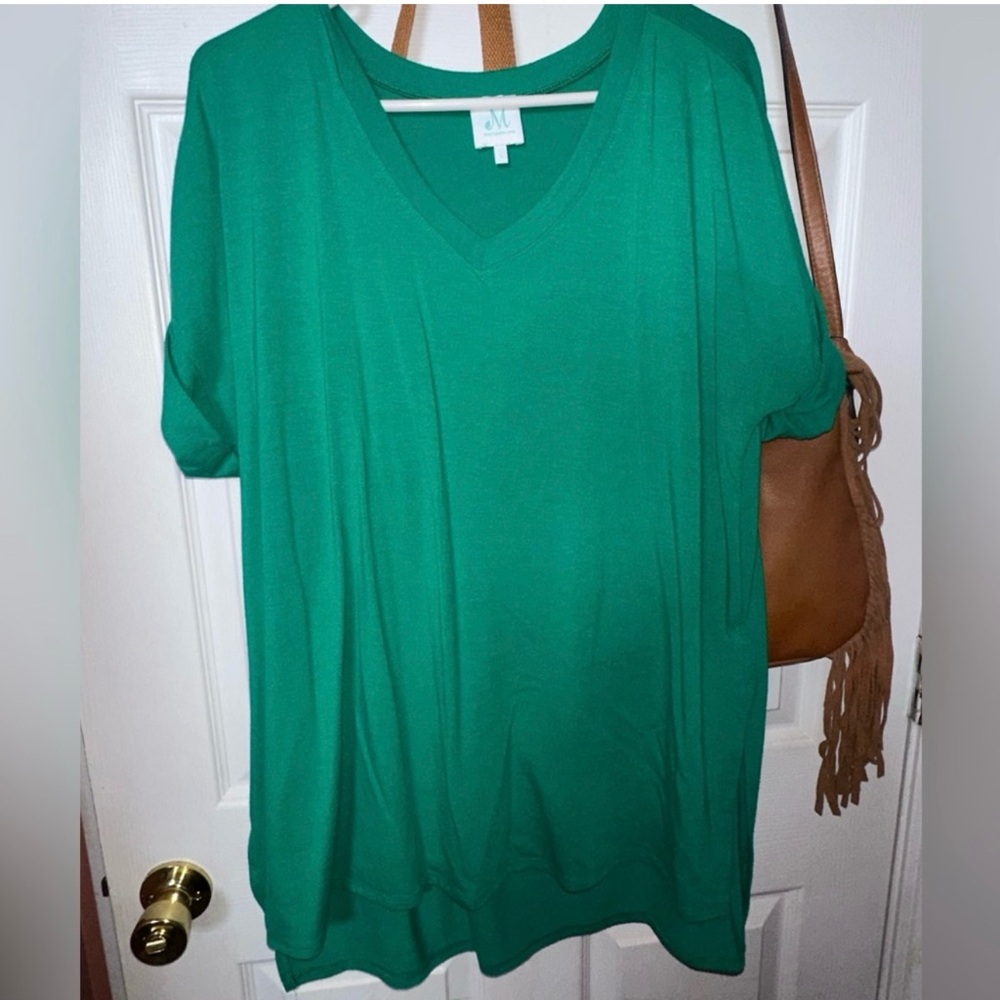 Pink lily Kelly Green v neck top